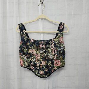Fashion Nova Tapestry Corset Tank Floral Goth Fairy Punk Cropped Boho XL NWT